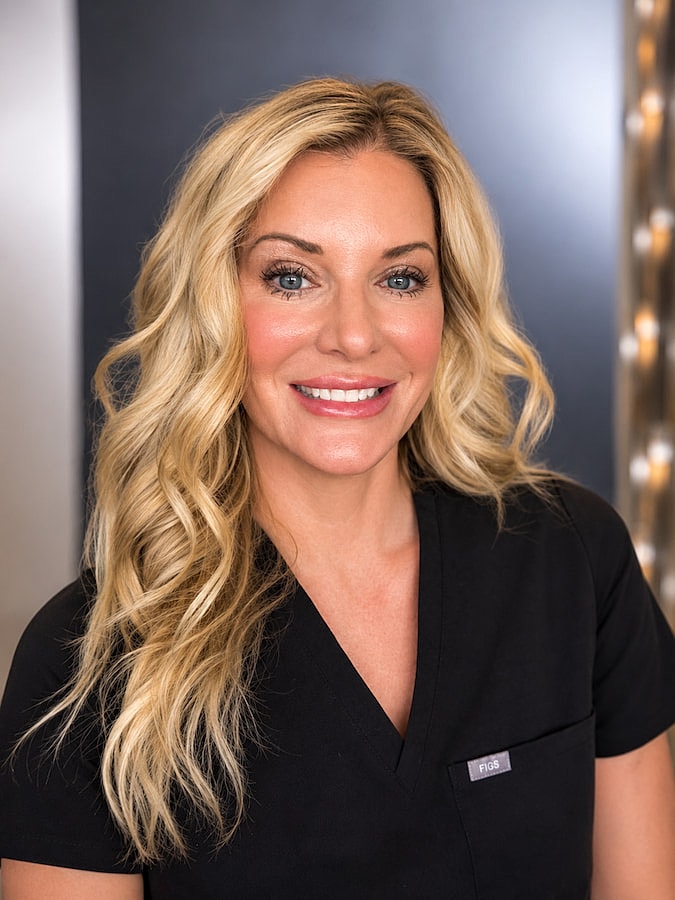 Rhiannon smiling medical professional in black scrubs