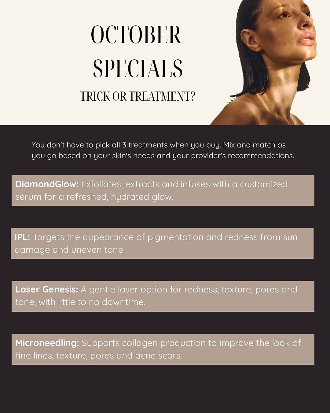 October skincare treatment specials and options.